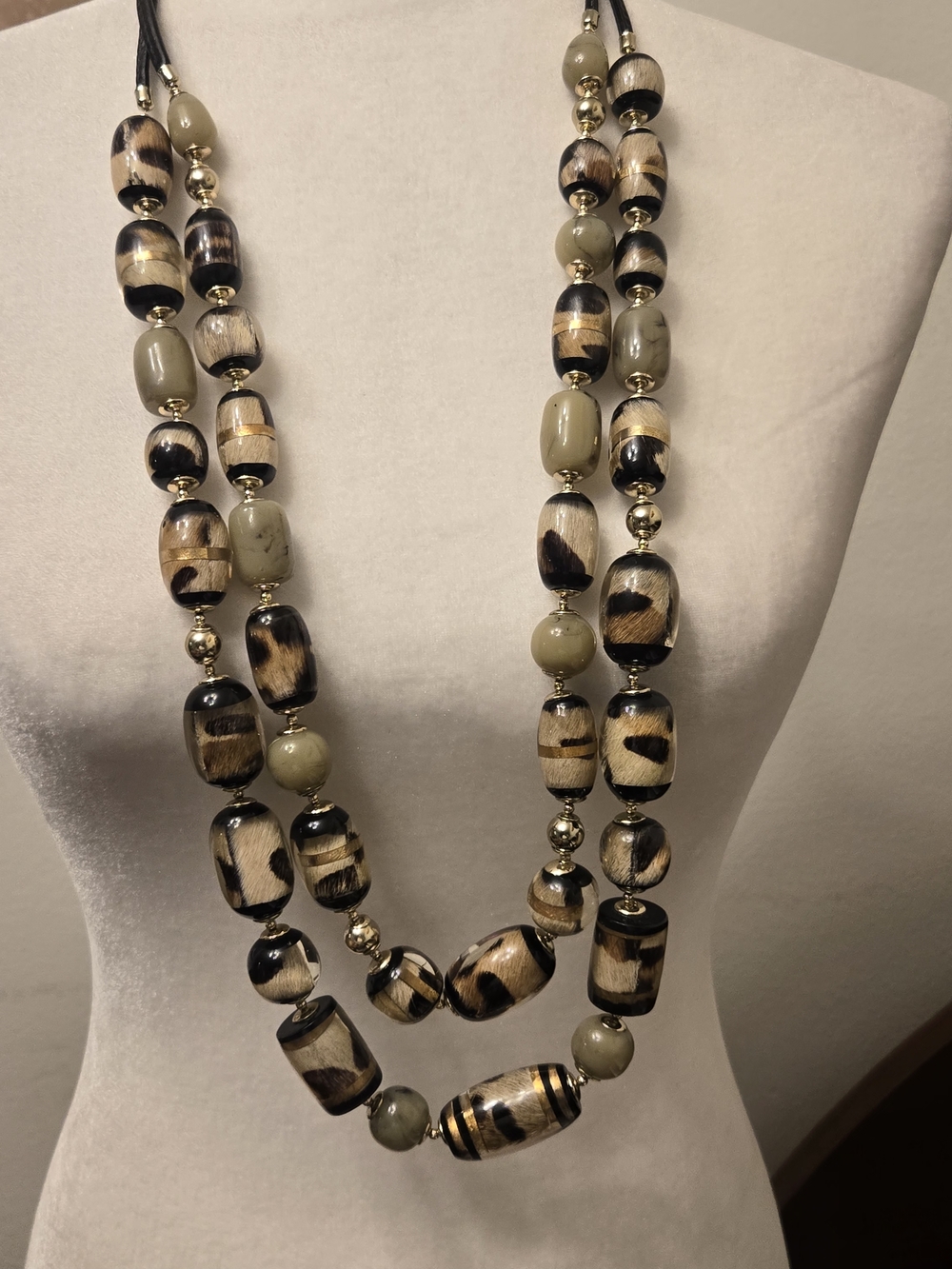 Chicos Handmade Multistrand Beaded Necklace - Black, Gold, Tan - Picture 8 of 9